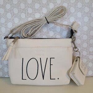 Rae Dunn 2Pc Set LOVE. TECH. Purse & Ear Pod Case White - Crossbody Strap